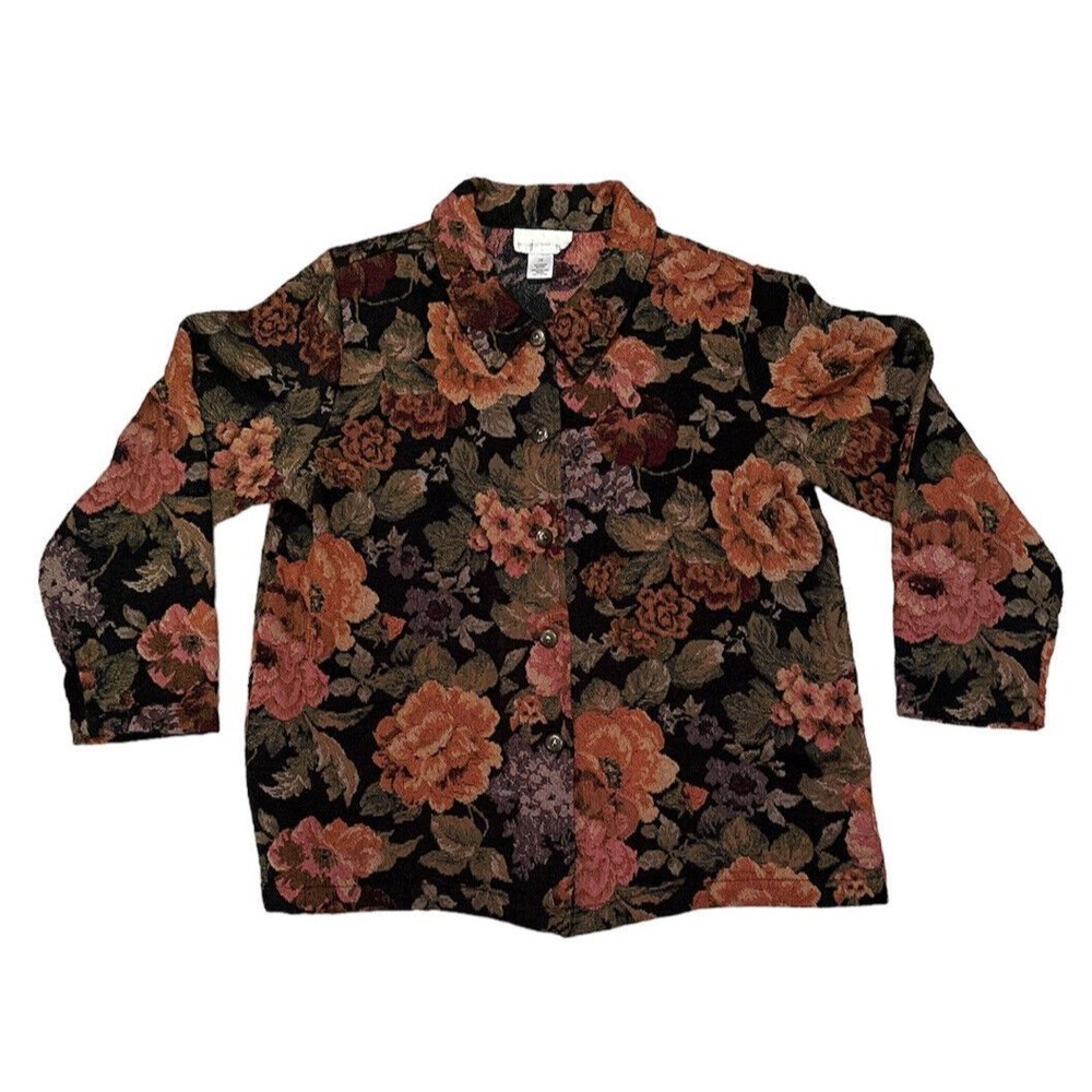 Susan Graver Style Tapestry Jacket Floral Size 1X Hong Kong Made